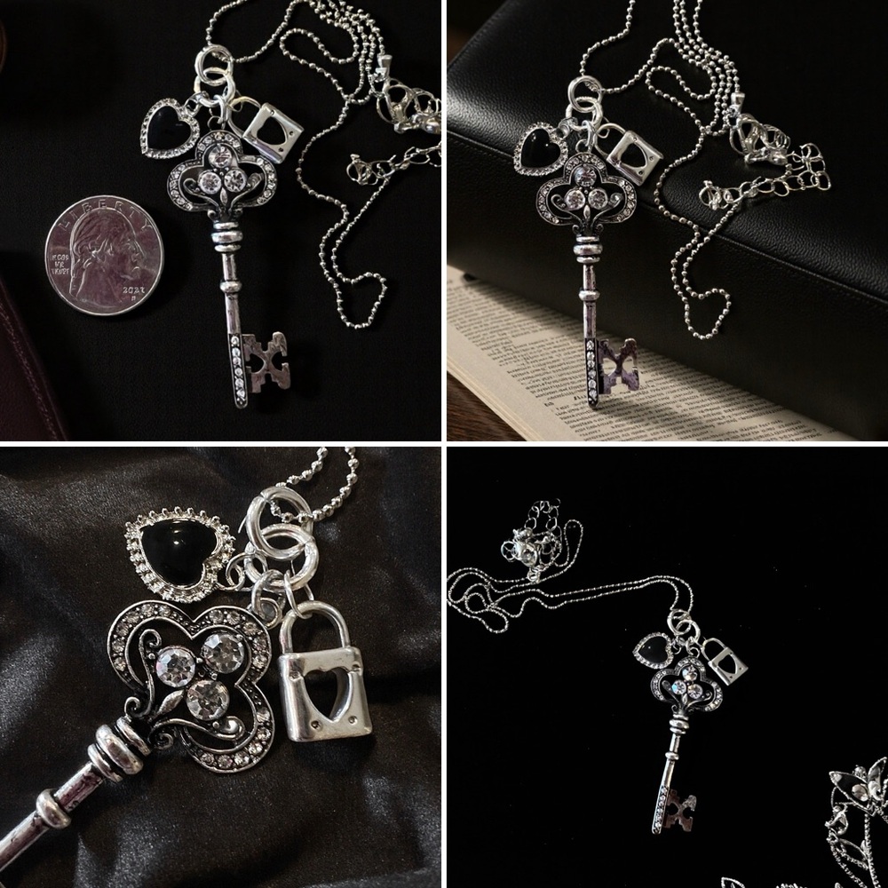 Gorgeous Black and Silver Toned Heart Lock and Key Pendant Necklace - Picture 17 of 17